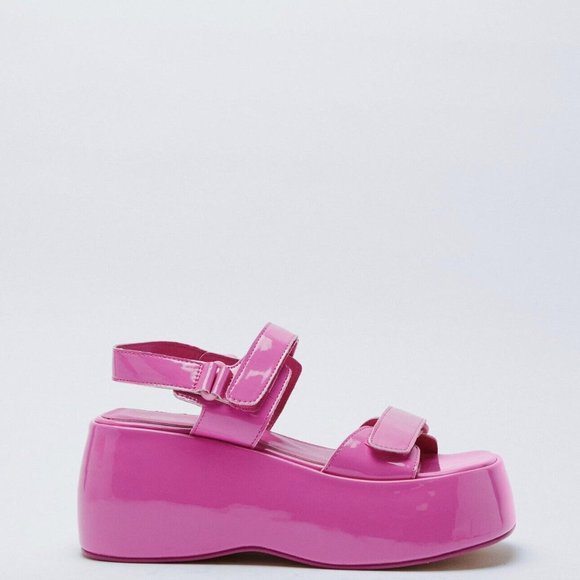 Barbie Nasty Gal Pink Patent Platform Sandals Size 7 nwt BarbieCore - Picture 2 of 3